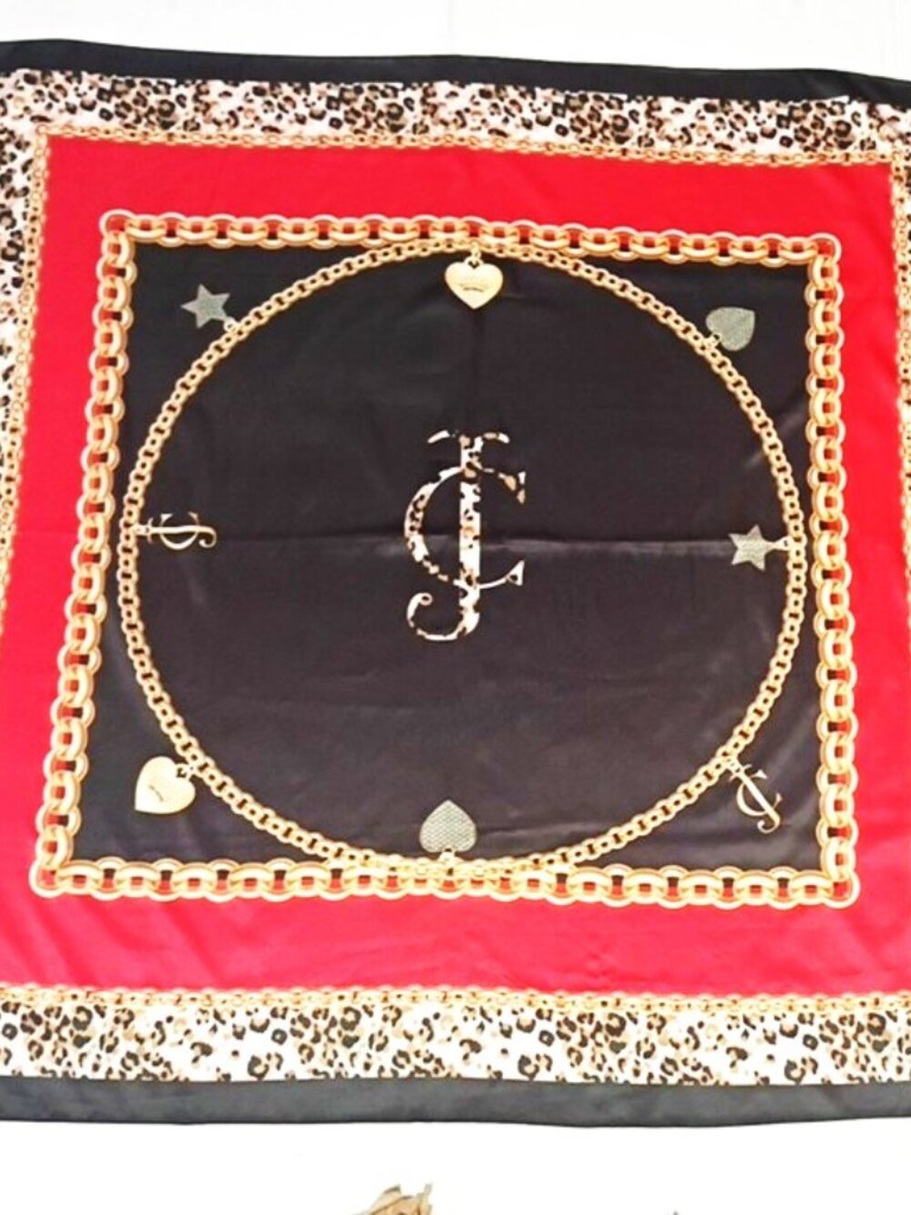 ❤️JUICY COUTURE Y2K Leopard Print Hearts and Chains Scarf Wrap 36x34